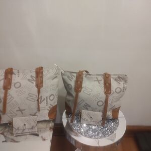 Monogrammed Beige and Brown Tote with Wallet